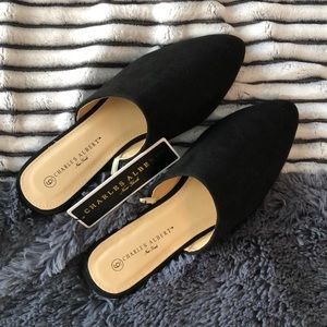 NWT Charles Albert Vegan Suede Black Mules